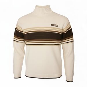 Vintage Southpole Authentic Men's Brown Cream Mock Neck Striped Sweater Size L